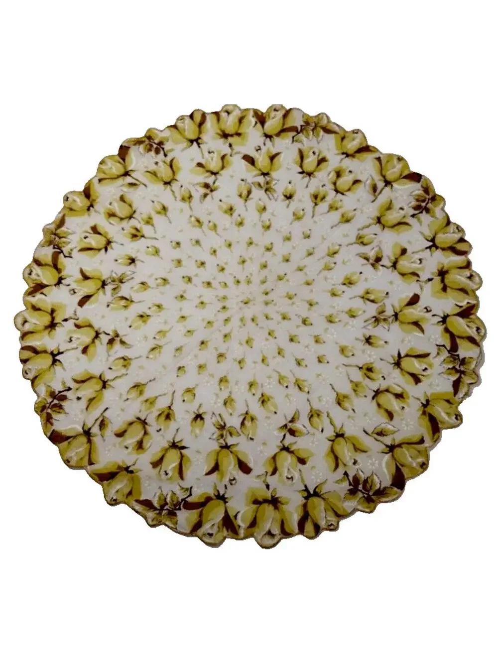 Vintage 1950s Placemat Yellow Roses SCALLOPED OVAL VASE 14